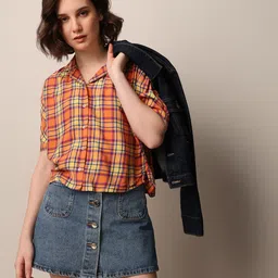 ONLY Women Tartan Checks Spread Collar Casual Shirt-picture-20