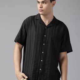 Blackberrys Self Striped Cuban Collar Smart Casual Shirt-image-94