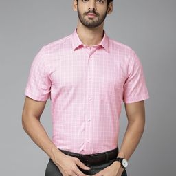 Blackberrys Men Pink & White India Slim Fit Grid Checks Pure Cotton Formal Shirt-image-70
