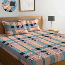 Klotthe Multicolor Cotton Blend 300 TC Elastic Bed Sheet With 2 Pillow Covers-image-93