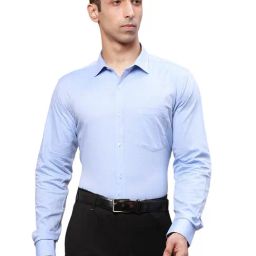 Park Avenue Blue Cotton Slim Fit Self Pattern Shirt-picture-14