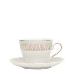 Home4U Amber Color Bordered Multicolor Porcelain Cup & Saucer - Set Of 2, (120ml) image 2