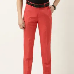 Peter England Red Cotton Slim Fit Trousers-image-88