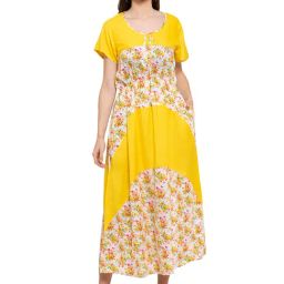 PATRORNA Yellow Floral Print Tulip Midi Dress-image-54