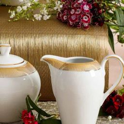Home4U Aura Color Bordered Gold Porcelain Creamer (180ml)-0