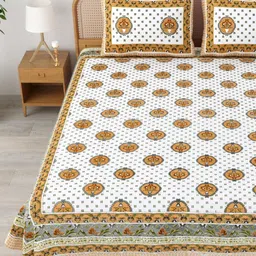 MAFATLAL Sanskriti White & Brown Printed Cotton 144 TC King Bedsheet Sets 2.34 m x 2.70 m-image-98