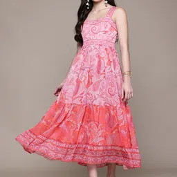 aarke Ritu Kumar Ethnic Motifs Print Chiffon Fit & Flare Midi Dress-image-28