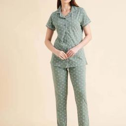 Sweet Dreams Green Cotton Printed Shirt Pyjama Set-image-36