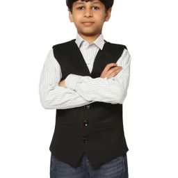 TAHVO Kids Black Slim Fit Waistcoat-image-6