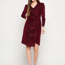 MADAME Wine Regular Fit Wrap Dress-22