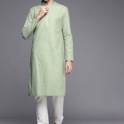 Manyavar Men Green Checked Kurta with Churidar-48