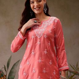 ADA Ethnic Motifs Embroidered Chikankari Chikankari Kurti-image-98