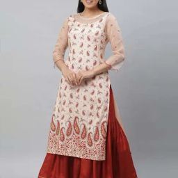 Aurelia Peach Printed Straight Kurta-image-46
