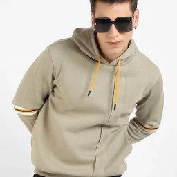 Campus Sutra Beige Regular Fit Hooded Sweatshirt-image-85