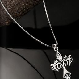 Roadster Men Silver-Toned Polished Tribal Cross Pendant with Chain-19