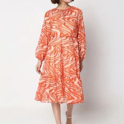 Vero Moda Orange Printed Midi Dress-image-97