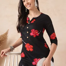HERE&NOW Women Black Viscose Rayon Floral Printed Top-picture-42