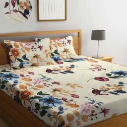 Klotthe Beige Cotton Blend 300 TC Elastic Bed Sheet With 2 Pillow Covers-image-90