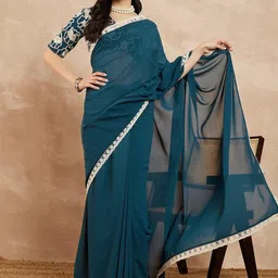 VS MALL Poly Georgette Designer Saree-image-2