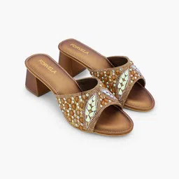 FORVELA Embellished Open Toe Block Heels image 2