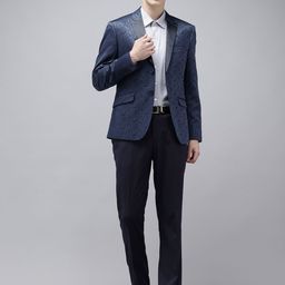 V Dot Skinny Fit Self Design Single-Breasted Two-Piece Formal Blazer and Trousers-40