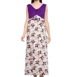 PATRORNA Cream Floral Print Nighty-image-103
