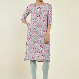 Soch Grey Floral Print Straight Kurta-picture-25