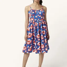 People by Pantaloons Blue Cotton Printed A-Line Dress-picture-30