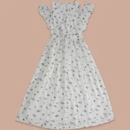 Pantaloons Junior White Cotton Floral Print Dress-picture-48