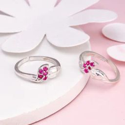 GIVA 92.5 Sterling Silver Pink Stone Leaflet Toe Rings-picture-23
