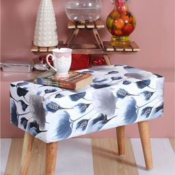 Shadowkart Blue & White Printed Wooden Rectangle Shaped Ottomans-image-80