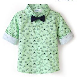 Babyoye 100% Cotton Elephant Printed Full Sleeves Party Shirt - Green-image-70