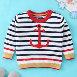 ToffyHouse Full Sleeves 100% Seamless Flatknitted Cotton Pullovers Sweater Striped Design - Off White-image-90