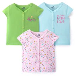 Doodle Poodle 100% Cotton Cap Sleeves Jhablas with Floral & Text Print Pack of 3 - Multicolour-image-7
