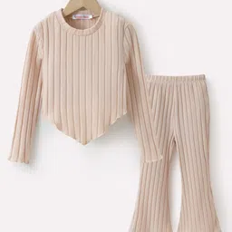 Mark & Mia Full Sleeves Textured Solid Colour Top & Leggings Set - Khaki-picture-2