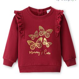 Babyoye 100% Cotton Full Sleeves  Sweatshirt with Frill Detailing & Butterfly Print - Dark Pink-image-39