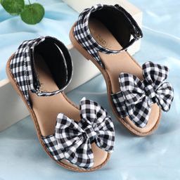 Babyoye Sandals with Velcro Closure & Bow Applique - White & Black-image-83
