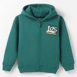 Doreme Fleece Knit Full Sleeves Hooded Sweatjacket Text Print - Mint Green-image-65