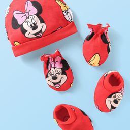 Babyhug Disney Interlock Knit Cap Mittens & Booties Set with Minnie Mouse Graphics Red - Diameter 10 cm-22
