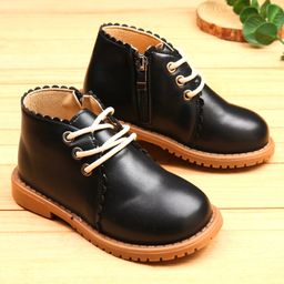KIDLINGSS Lace Up Ankle Length Winter Boots - Black-image-4