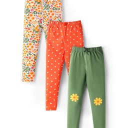 Babyhug Single Jersey Knit Full Length Leggings With Floral & Polka Dots Print Pack Of 3 - Orange Green & Yellow-image-27