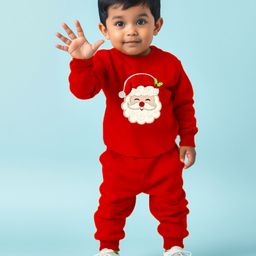 Trampoline Christmas Theme Full Sleeves Santa Face Patch Embroidered Sweatshirt & Coordinating Pajama Set - Red-image-48