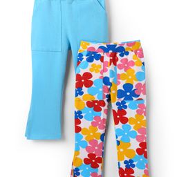 Honeyhap Premium Cotton Elastane Knit Full Length Floral Print Leggings With Bio Finish Pack Of 2-Ropical Breeze Bright White Banan Brilliant Blue High Risk Red-image-60