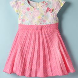 Dew Drops Cotton Woven Cap Sleeves Printed Frock - Pink-image-38