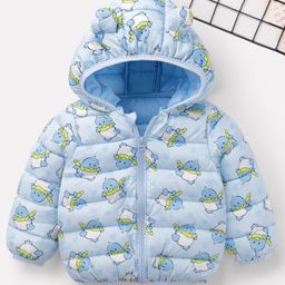 Mark & Mia Full Sleeves Hooded Padded Jacket With Bird Print - Light Blue-image-23