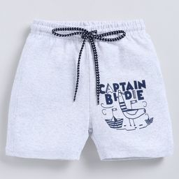 Parrot Crow Cotton Knit Captain Text Printed Shorts - White-image-41