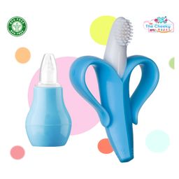 The Cheeky Kidzz Baby Nasal Nose Aspirator Vacuum Nose Suction Sucker Cleaning Squeezable Pump Tool With Soft Bristle Banana Teething Teether(BLUE)-picture-25