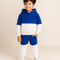 Aww Hunnie Fleece Knit Full Sleeves Colour Blocked Heavy Winter Hoodie & Coordinating Joggers Set - Blue-picture-13