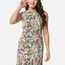 OTIRA Women Floral Printed Boat Neck Bodycon Mini Dress-image-4