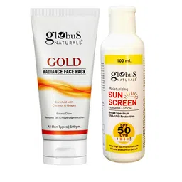 Globus naturals Summer Sizzle Sunscreen Lotion SPF 50++ & Gold Face Pack -100ml Each-30